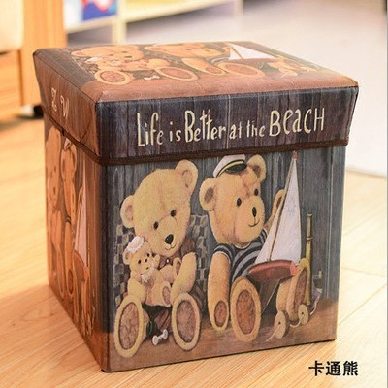 家用收纳凳储物凳子可坐人沙发折叠布艺玩具收纳多功能储物换鞋凳_7 卡通熊