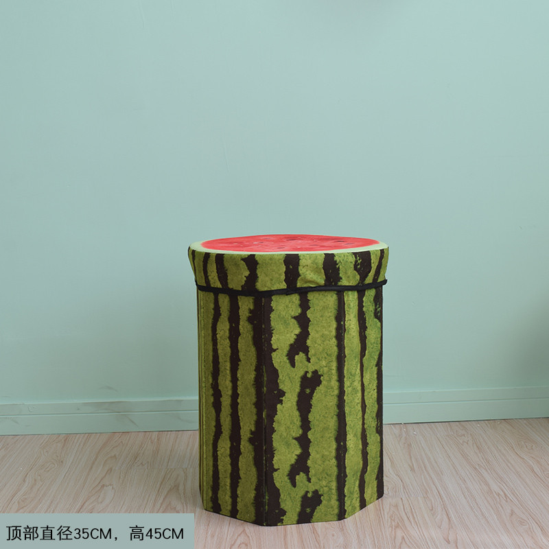 收纳凳子布艺可坐水果收纳盒成人儿童储物凳家用折叠创意收纳凳子_12 大号西瓜