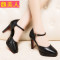 厚底真皮高跟凉鞋女2017春夏新款细跟防水台女鞋欧洲站中空单鞋 黑色 38