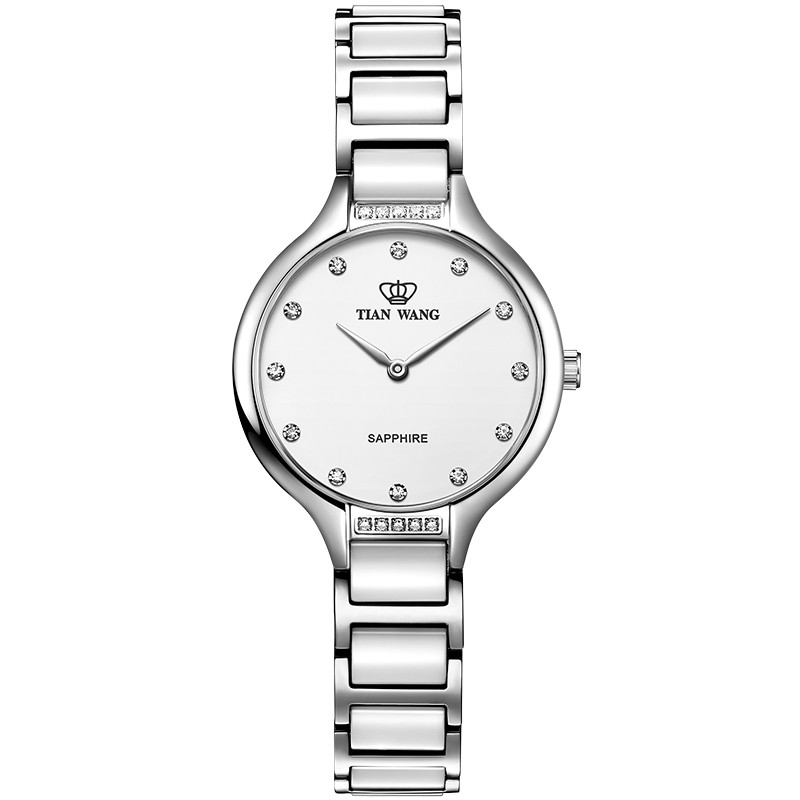 天王表（TIAN WANG）手表 时尚个性简约石英女表精致陶瓷带女士手表31009 白盘间白陶瓷带