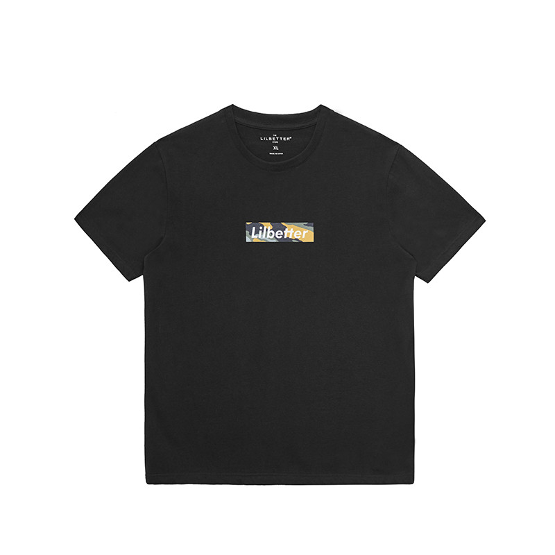 Lilbetter男士短袖夏季潮流logo印花半袖纯棉修身圆领套头T恤男9181018301 黑色 185/XXL