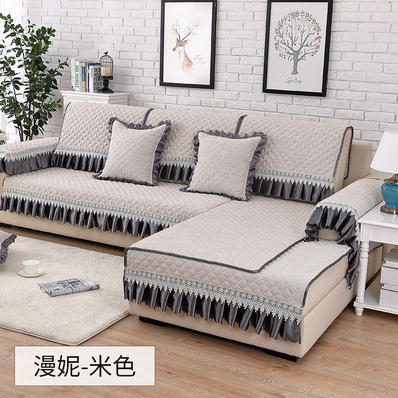 沙发垫四季通用欧式防滑坐垫亚麻现代简约棉麻全包夏季沙发套罩巾_1 90*90cm 米色漫妮