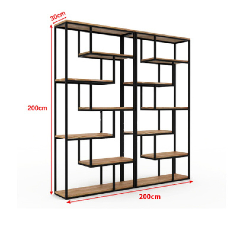 铁艺书架简约现代多功能实木隔板落地置物层架客厅玄关隔断储物架 200*30*200