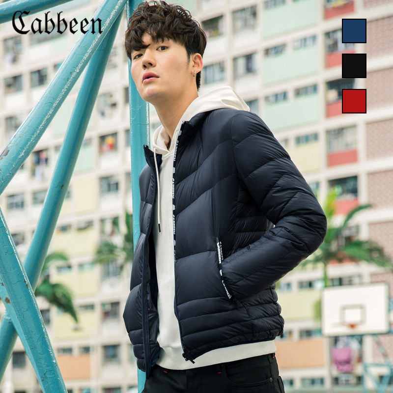 卡宾男装羽绒服男短款修身立领青年轻薄秋冬外套韩版潮B_1 52/180/XL 深蓝色37