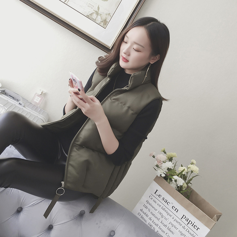 18款式秋冬季短款棉马甲女2018新款羽绒棉服加厚软妹chic背心马夹潮ins M 军绿色