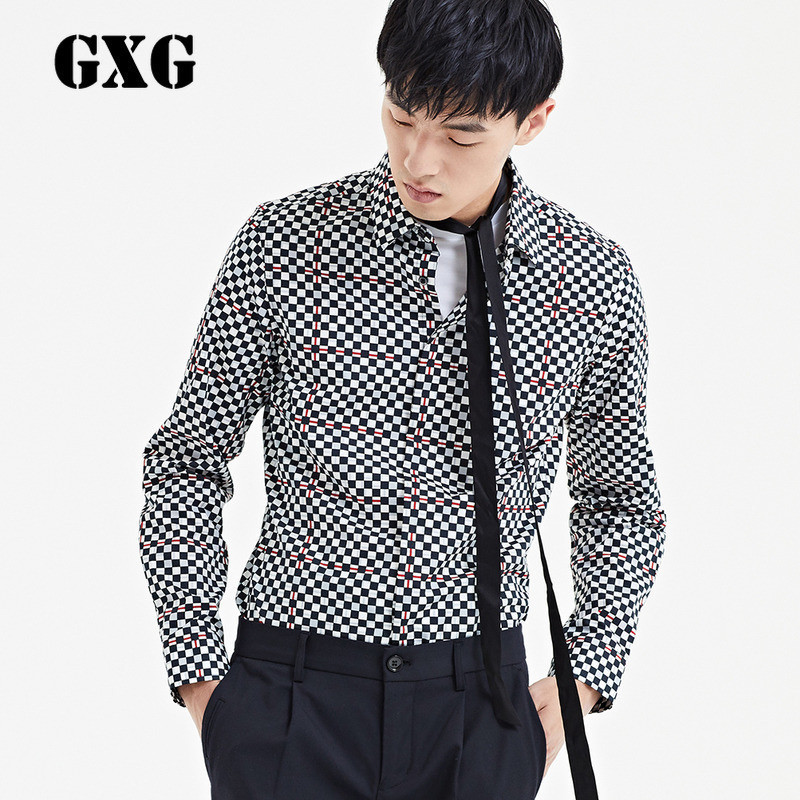 GXG男装春季男士时尚休闲都市花色斯文长袖衬衫_1 185/XXL 默认颜色