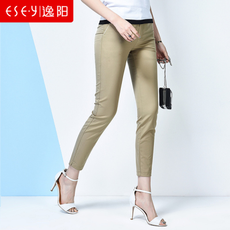2018春夏新款显瘦修身休闲打底舒适黑色九分女裤子妈妈大码0061 浅咖色 28/9