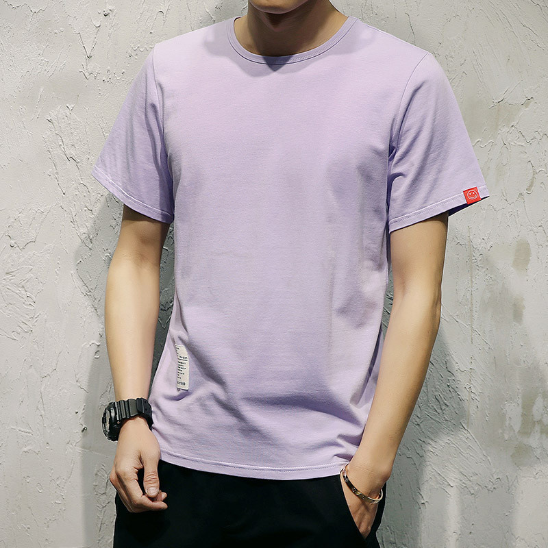 幸福时光2018夏装微弹大码短袖男衣服男t恤学生韩版纯色日系 4XL 浅紫色