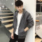 18款式2018冬季卫衣男连帽青少年加绒春季加厚韩版潮流开衫学生帅气外套 4XL 亚浅灰不加绒