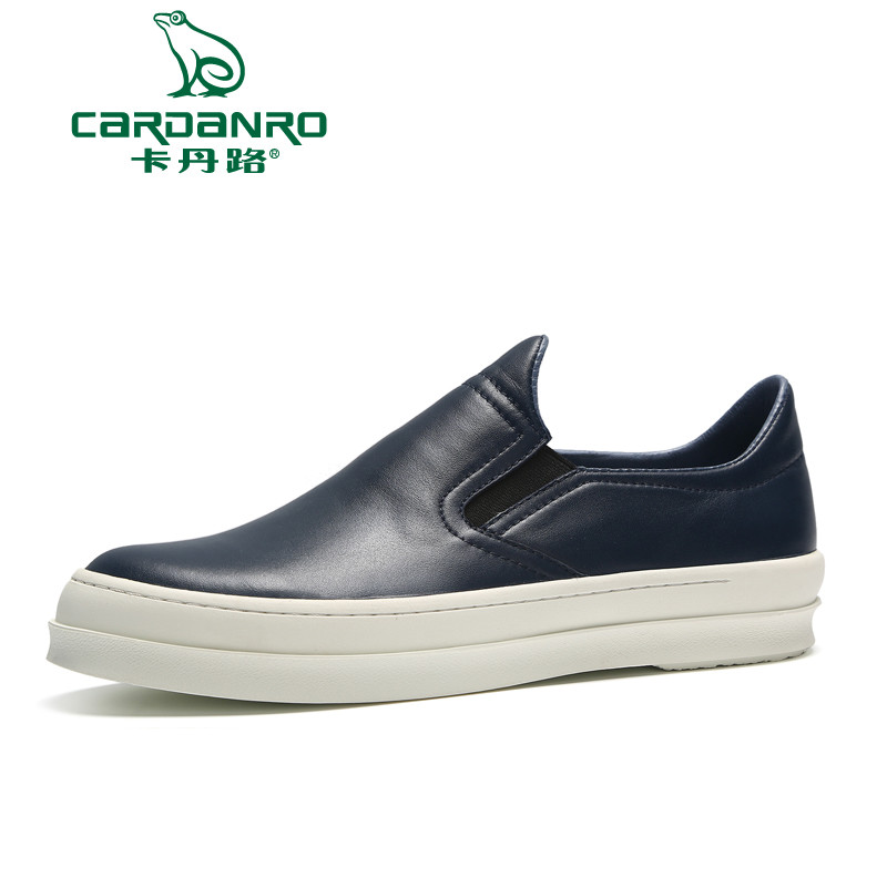 Cardanro/卡丹路时尚休闲鞋牛皮男鞋青春潮流韩版套脚厚底真皮鞋 蓝 40