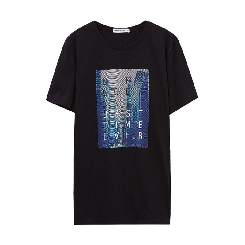 美特斯邦威T恤男士夏装Moderncity图片印花短袖T恤601825_1 185/104B/XXL 影黑90