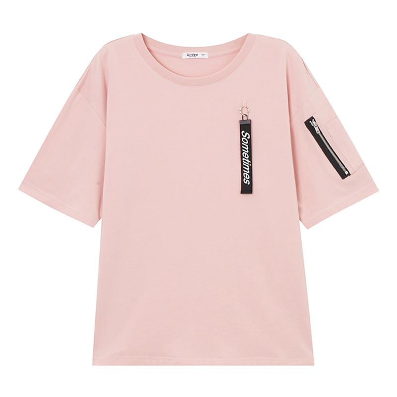 美特斯邦威2018夏季新款港风潮流织带短袖T恤上衣603550 170/92A/XL 粉色