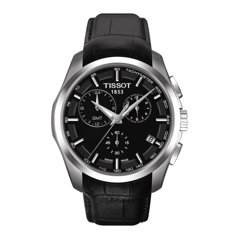 天梭tissot库图系列三眼指针石英皮革表带男士腕表t0356171603100