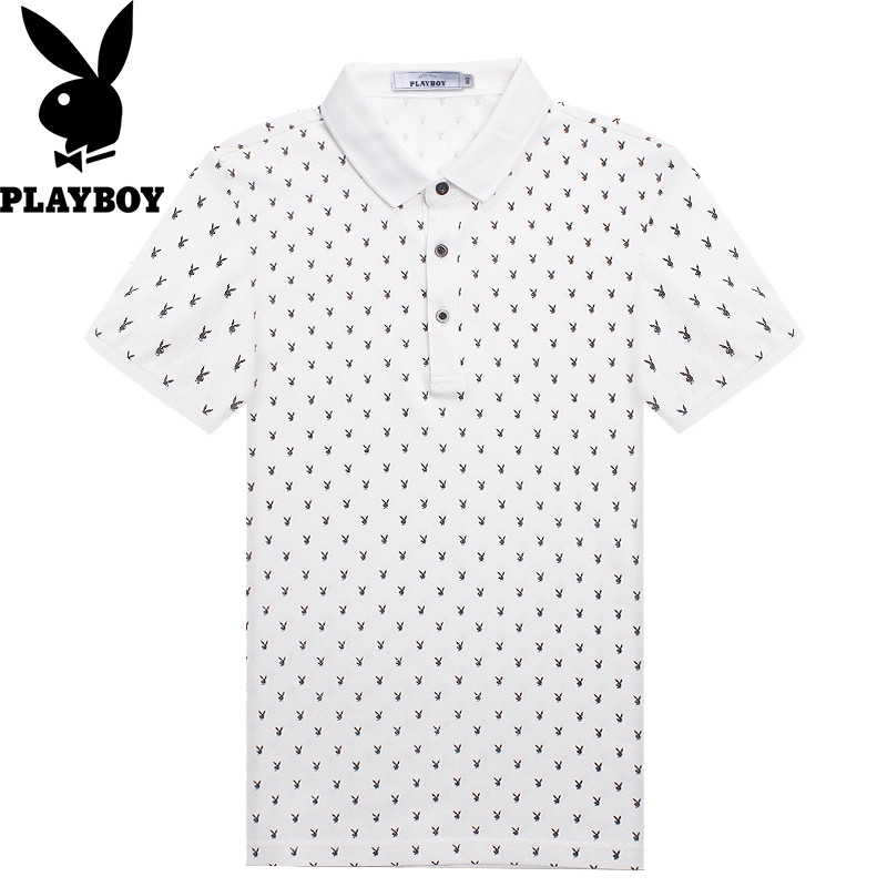花花公子T恤短袖男休闲商务修身T恤短袖青年男士Polo衫半袖翻领 175/L/50 特白