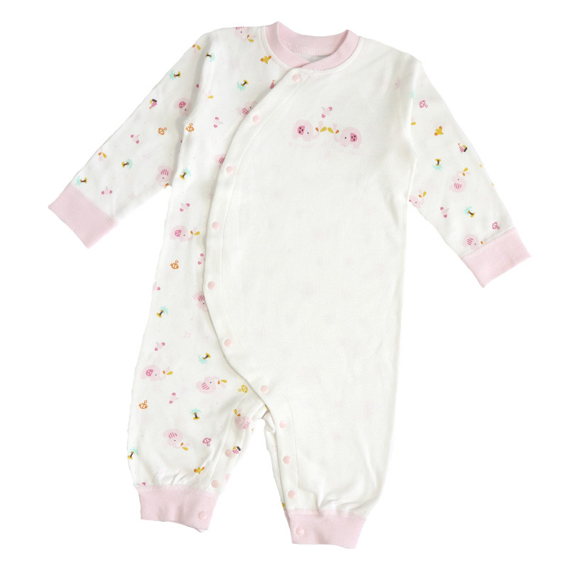 安笛贝乐童装婴幼儿通用婴儿连体衣 斜襟开扣款 宝宝春夏哈衣 50%棉50%莫代尔衣服爬服66-80cm 粉色 80#适合身高75-80cm