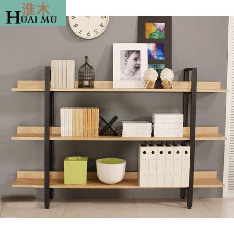 淮木（HUAIMU）美式乡村铁艺做旧置物架铁木餐边柜展示架收纳架书架_4 雅典黑色