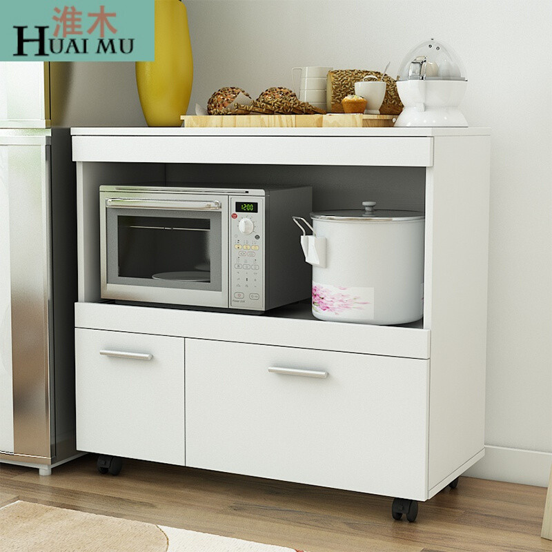 淮木（HUAIMU）微波炉碗柜简约现代移动储物餐边柜厨房阳台收纳橱柜浅胡桃色单 白枫色