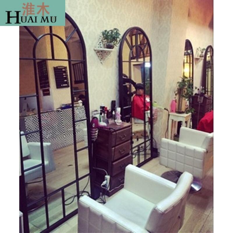 淮木（HUAIMU）欧式复古做旧铁艺壁挂镜框落地试衣镜全身镜穿衣镜玄关窗户装饰镜镜子-支持_1 镜子--黑色