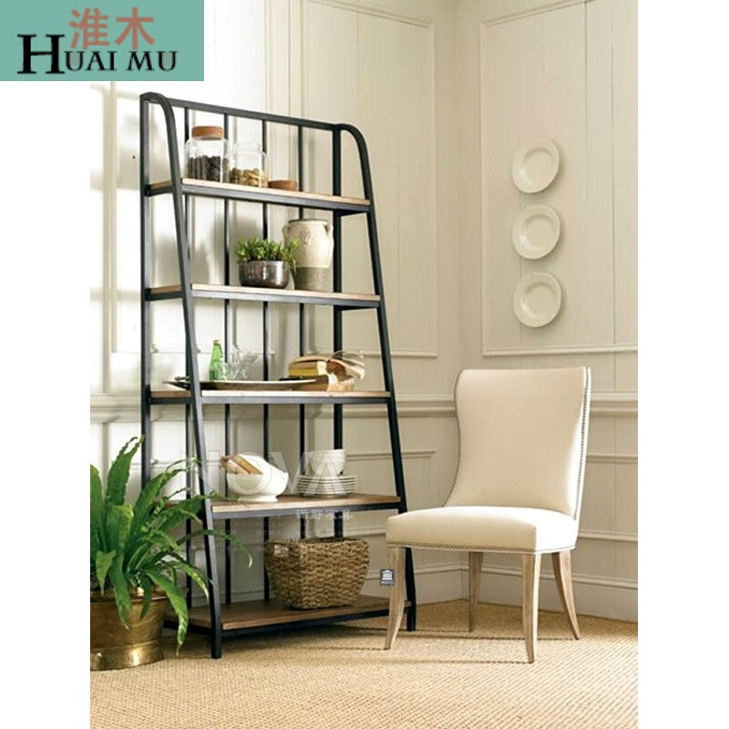 淮木（HUAIMU）美式铁艺书架落地书房置物架客厅展示架复古做旧搁板层架 120*35*190五层板