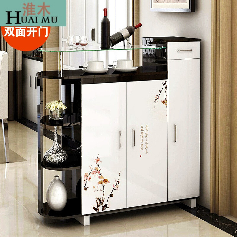 淮木（HUAIMU）现代简约客厅储物柜高柜烤漆鞋柜组装收纳柜双鞋柜酒柜展示柜120cm格桑 100CM比翼双飞黑框