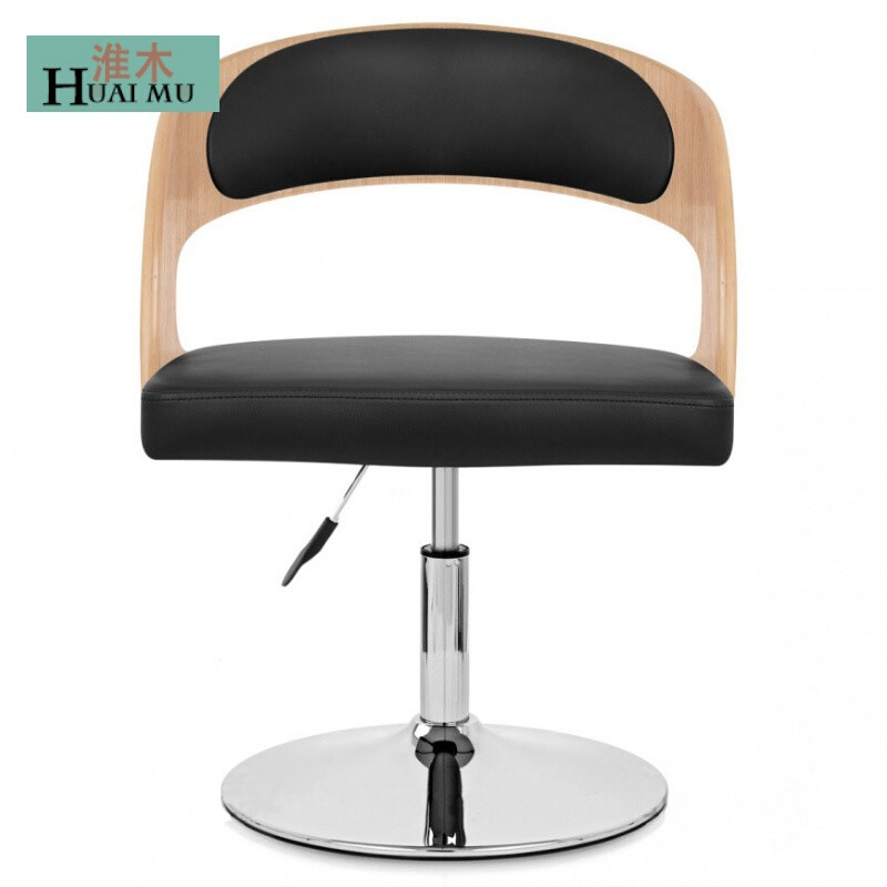 淮木（HUAIMU）电脑椅家用办公椅子学生椅靠背椅转椅座椅实木老板椅五星脚棕色木棕色牛皮钢 矮款圆盘本色曲木黑皮