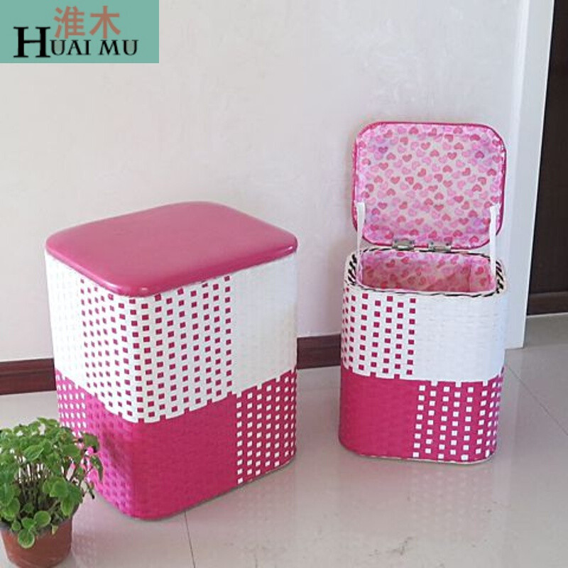 淮木（HUAIMU）欧式藤编收纳凳储物凳子穿鞋换鞋凳整装实木杂物整理坐箱 枚红色