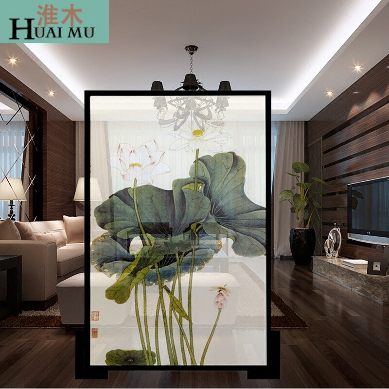 淮木（HUAIMU）现代中式屏风客厅玄关隔断半透茶楼办公室实木时尚花鸟座屏120*180C 80*180CM(实木)