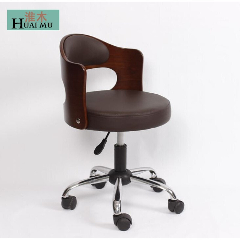 淮木（HUAIMU）实木靠背真牛皮小型号电脑椅现代简约升降椅书房学生椅转椅办公椅黑色pu皮 棕色牛皮色板