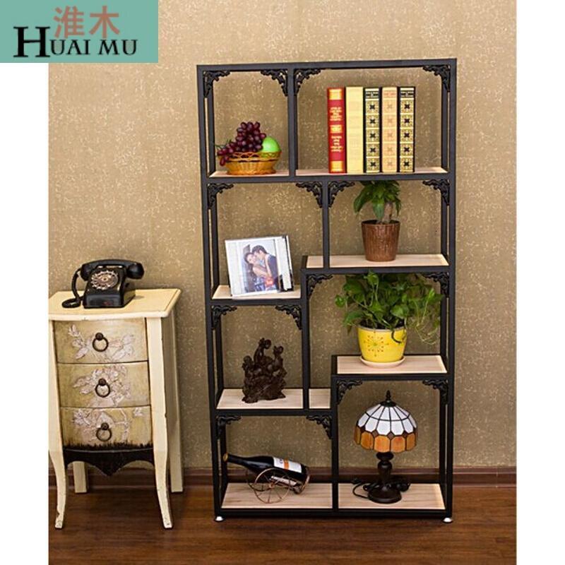 淮木（HUAIMU）铁艺实木书架收纳架置物架客厅展示柜置物架创意饰品架书架8_0 默认颜色