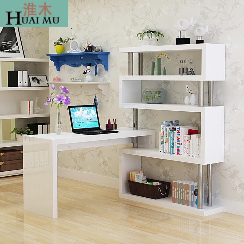 淮木（HUAIMU）家用台式旋转电脑桌简约时尚书架转角书桌组合现公写字台_2 全双管1.2米+0.8米4层