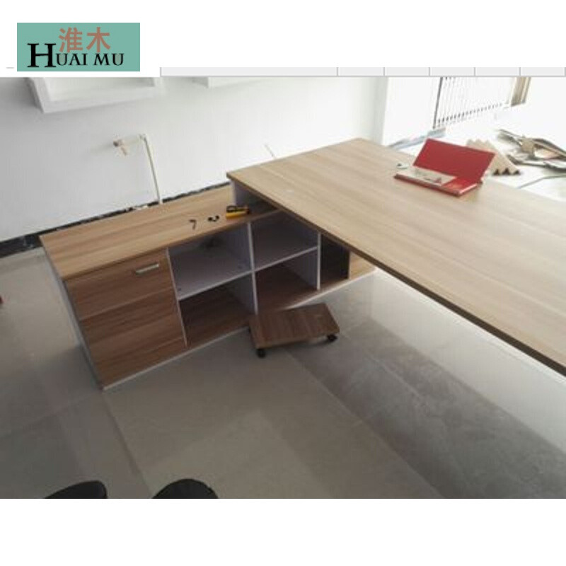 淮木（HUAIMU）办公家具时尚简约老板桌大班台办公桌大班桌转角桌 浅胡桃配白240*80+左手柜
