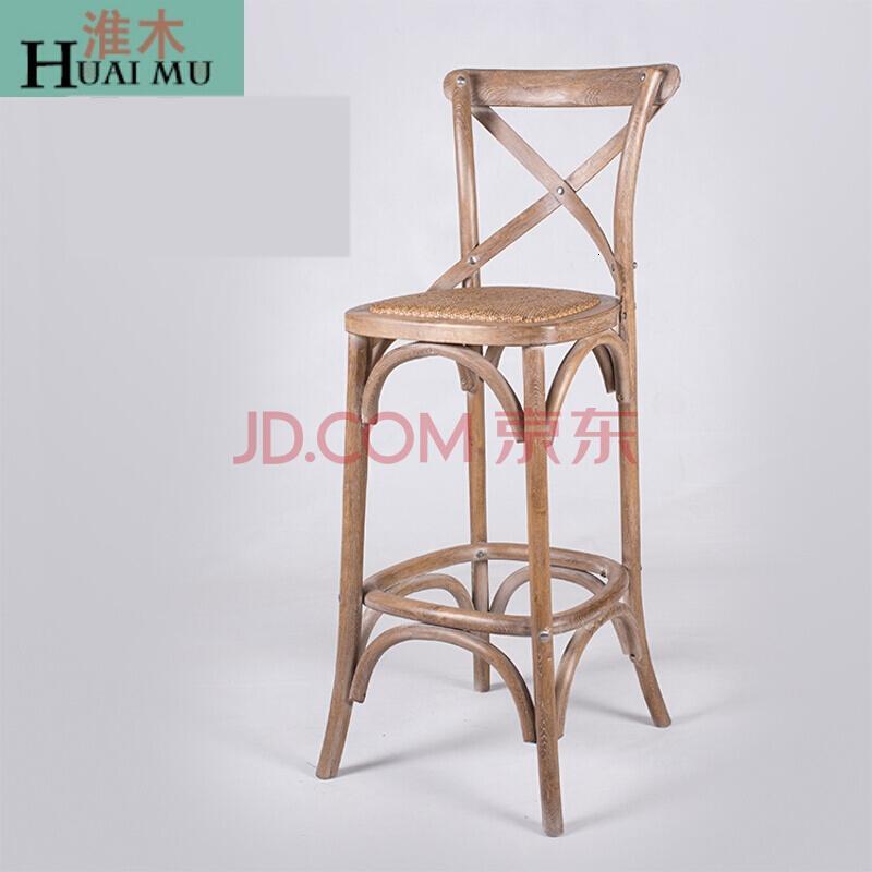 淮木（HUAIMU）实木吧台椅美式酒吧椅复古高脚凳子靠背北欧高脚椅吧台凳_2 橡木原木色