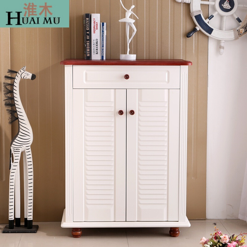 淮木（HUAIMU）鞋柜地中海田园玄关美式乡村防尘实木烤漆欧式隔断收纳厅柜三两抽100*3 两门一抽80*36*102cm