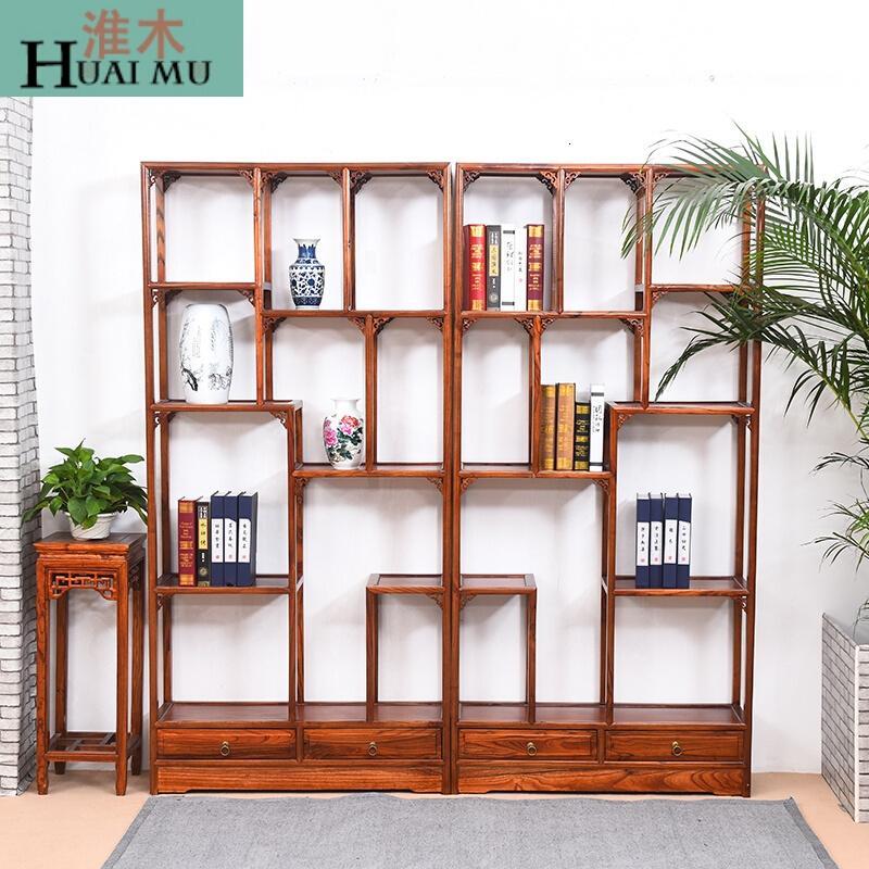 淮木（HUAIMU）两斗小博古架中式古玩架多宝阁茶叶柜窄型置物架瓷器展示架长98单个+木架_5 长68单个+木架