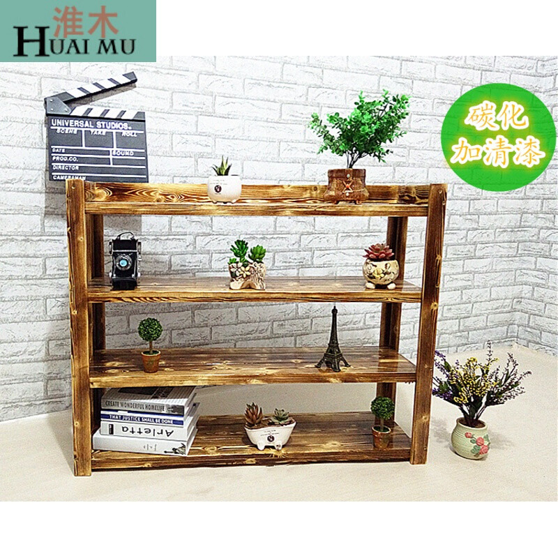 淮木（HUAIMU）木架实木置物架储物架书架货架层架厨房收纳架多层架子 清漆100*30*80