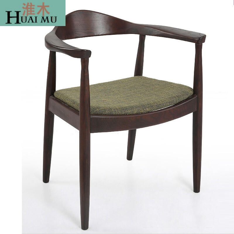 淮木（HUAIMU）美式餐椅实木椅子椅北欧餐厅椅真皮圈椅电脑椅座椅_1_0 深棕色椅子配绿色亚麻垫