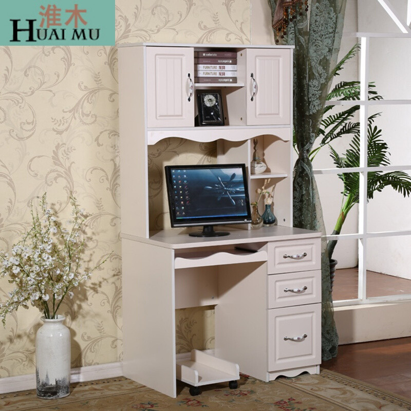 淮木（HUAIMU）烤漆台式电脑桌带书架书柜组合家用田园书桌办公桌学习桌白色 C款-2(90厘米)象牙白