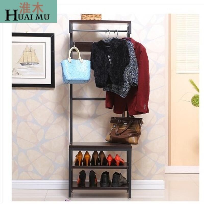 淮木（HUAIMU）衣帽架落地卧室木质挂衣架落地衣架简约现代衣服架厅置物架_9_6 175*80*34黑架黑色板