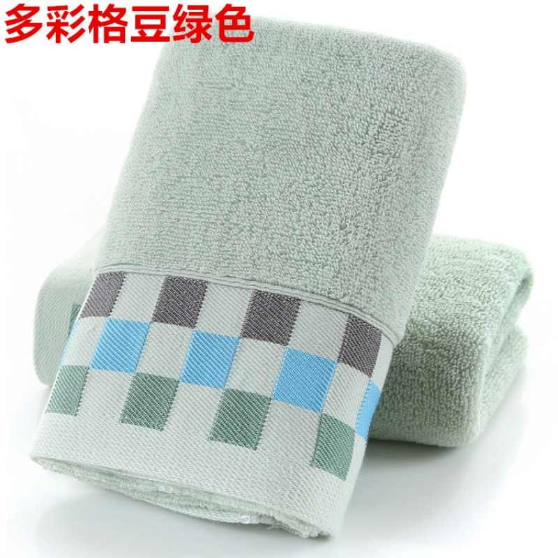 纯棉毛巾柔软吸水加厚全棉家用洗脸巾情侣成面巾 74x34cm 多方格豆青色