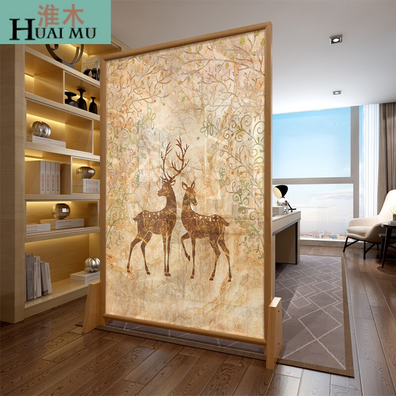 淮木（HUAIMU）简约北欧实木屏风玄关半透可移动隔断座屏客厅卧室隔断风水座屏白蜡木180 白蜡木100*180