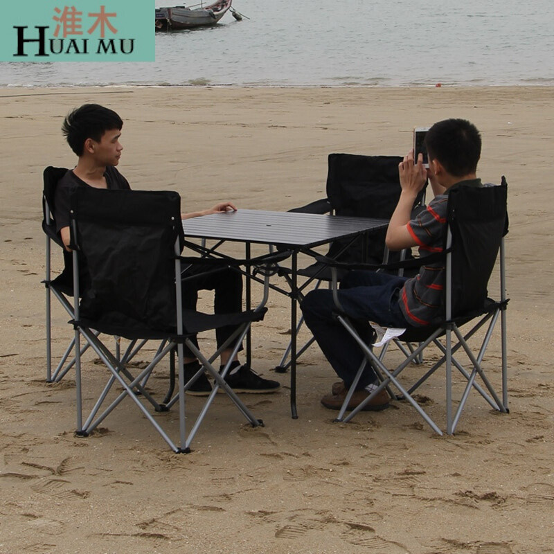 淮木（HUAIMU）户外桌椅套装折叠桌沙滩折叠椅组合套件自驾游野餐烧烤折叠桌椅_2 黑色椅5件套