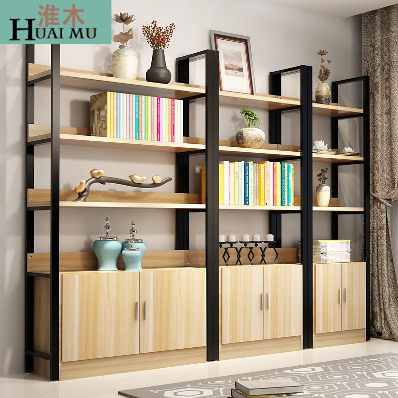 淮木（HUAIMU）货柜货架精品展示架书架隔断陈列柜饰品样品置物架储物架主图全五层组合总长 加厚长60*宽30*高220*6层*带柜
