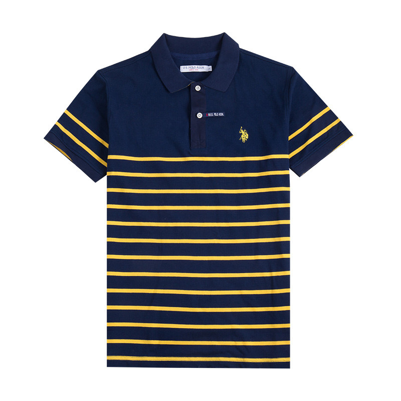 U.S. POLO ASSN.男短袖休闲polo衫潮流新款修身休闲翻领条纹t恤_XVK22 M/170 黄色条纹-K