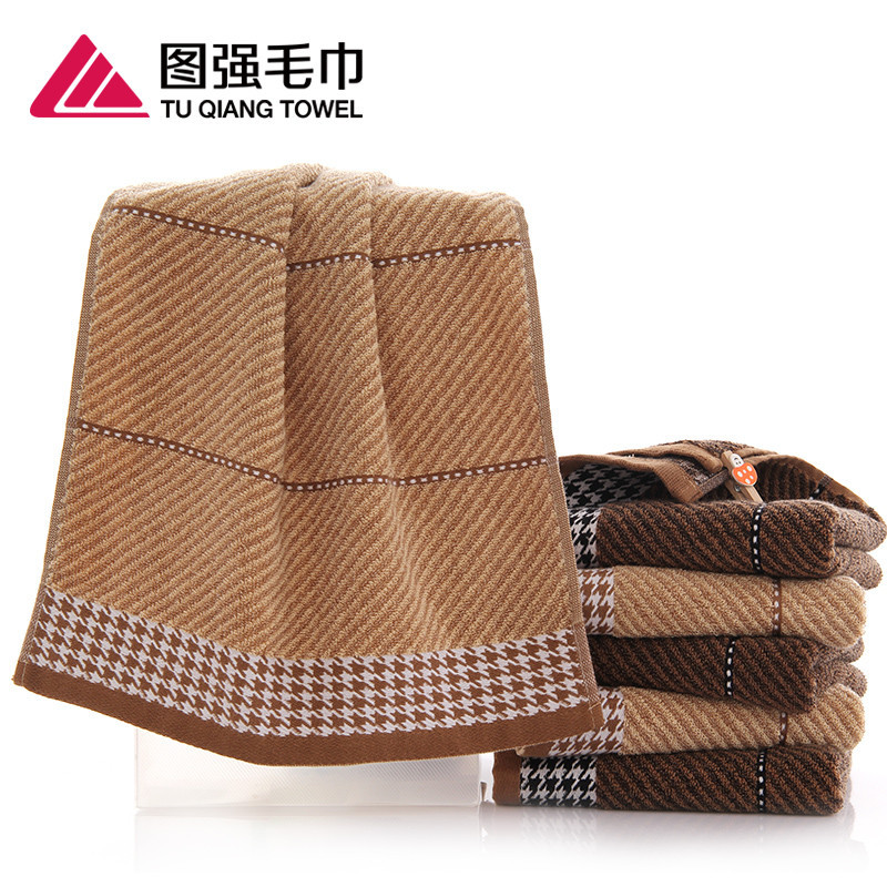 图强【三条超值装】千鸟格纯棉居家品质毛巾深色家用洗脸面巾_2 34*74cm 混色（3条）