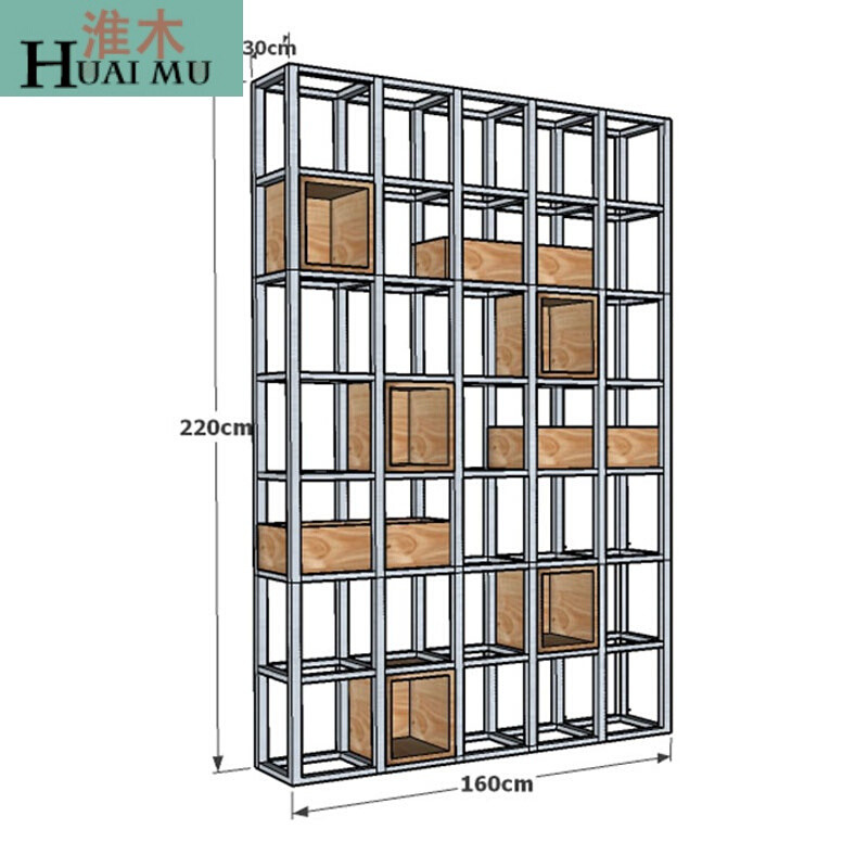 淮木（HUAIMU）美式铁艺实木书架书柜墙角创意玄关隔板置物架落地客厅装饰架子 160*30*220CM
