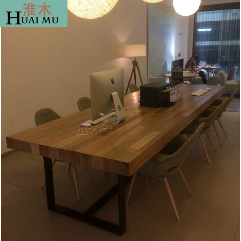 淮木（HUAIMU）现代简约大实木会议桌复古铁艺电脑桌简易办公家具长条餐桌 280*110*758cm