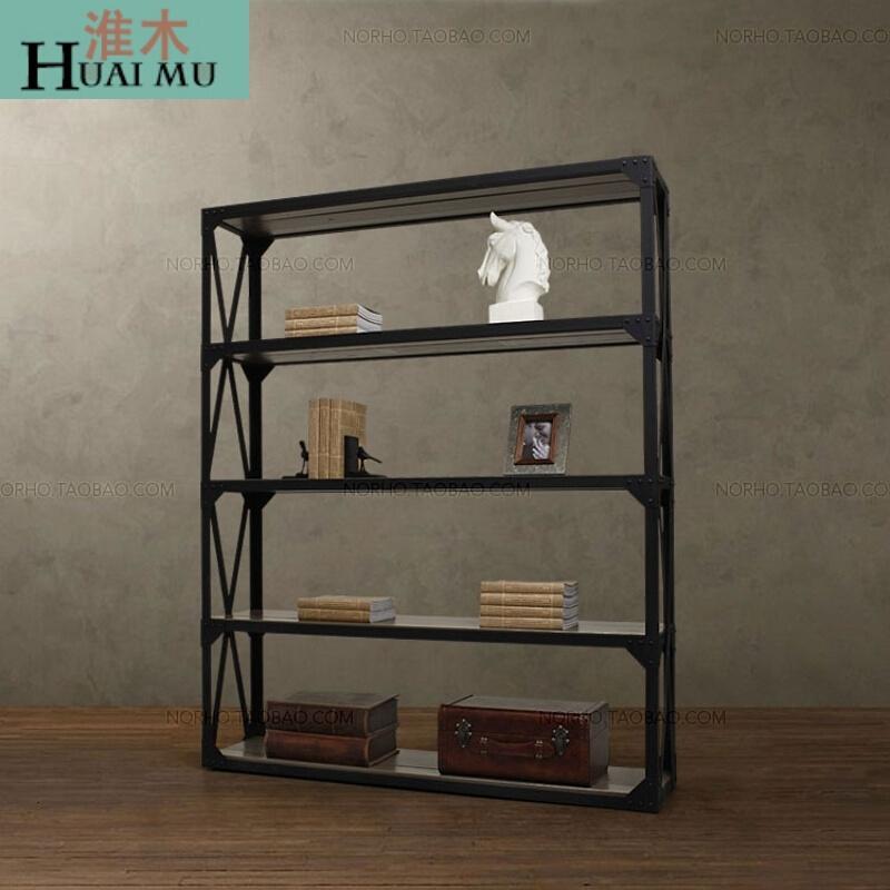 淮木（HUAIMU）美式乡村仿锈做旧铁艺实木书架展示架陈列架置物架收纳架层架140*35*_7 140*35*155CM厘米仿锈做旧