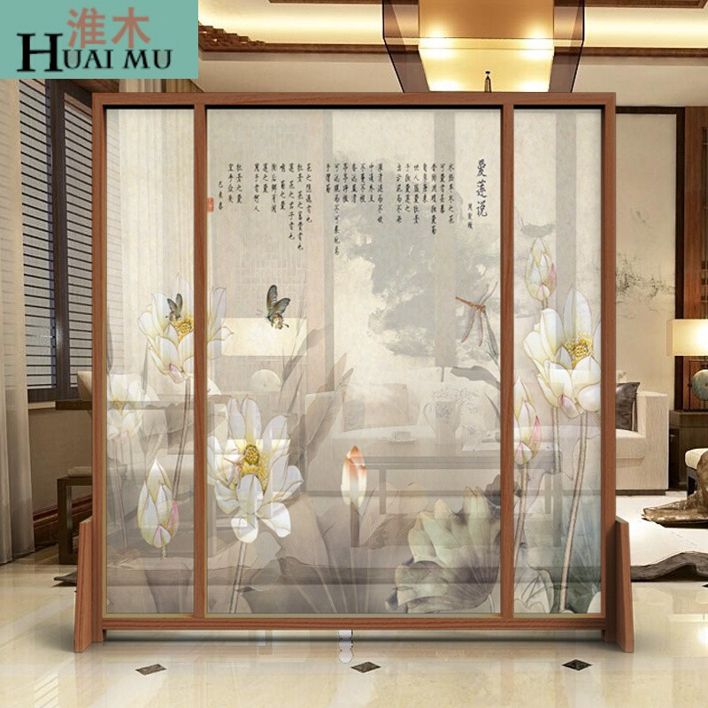 淮木（HUAIMU）实木环保座屏屏风荷花沙透明办公餐厅客厅玄关隔断中式现代座屏白蜡木280 白蜡木280*180cm