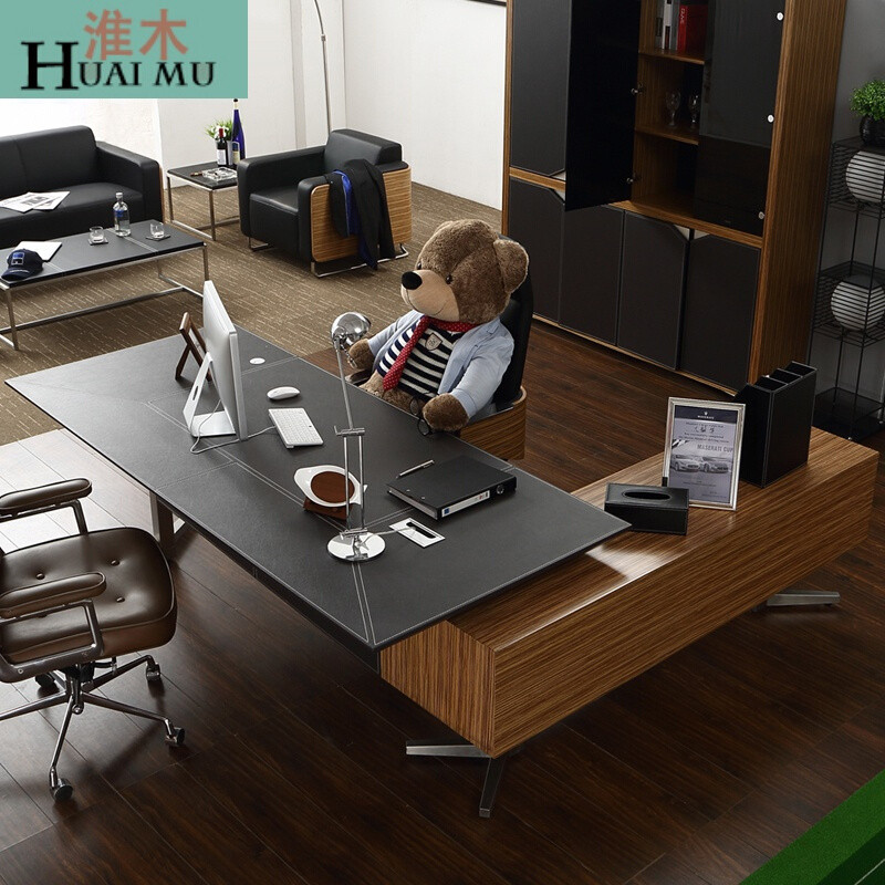 淮木（HUAIMU）办公家具老板桌大班台简约现代总裁经理办公桌 1800*950*760(右柜)
