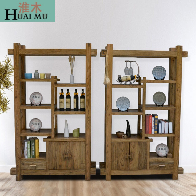 淮木（HUAIMU）老榆木博古架实木中式仿古多宝阁茶叶架子展示架客厅玄关柜隔断架三层架1. 组合B